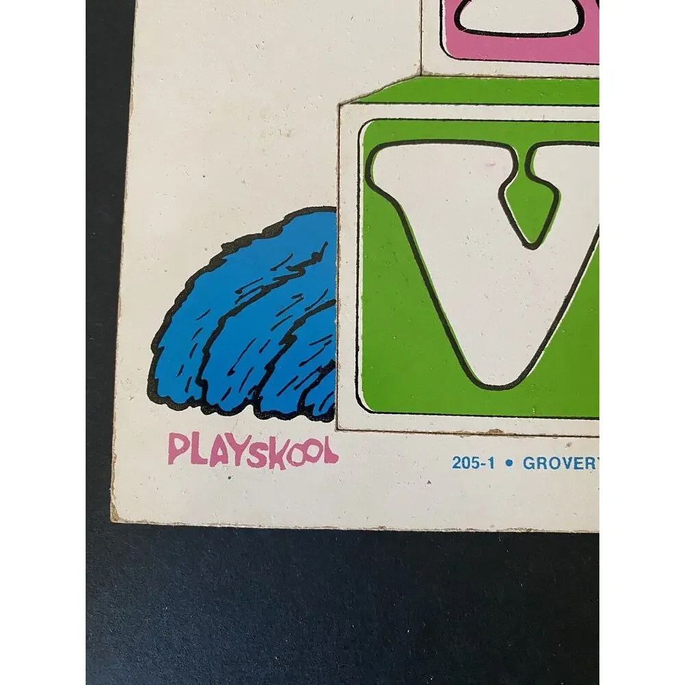 Vintage Playskool 1974 Sesame Street Grover Wooden Wood Puzzle Blocks Letters